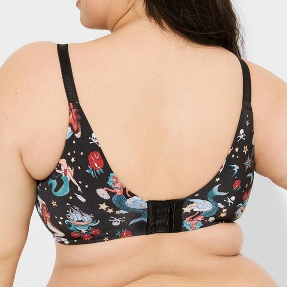❤️NWT VINTAGE TORRID BRA MERMAID TATTOO SKULL WIRELESS PUSH-UP - BACK SMOOTHING - Picture 3 of 11
